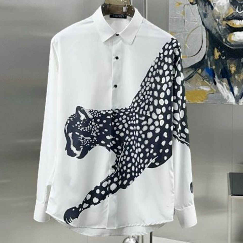 Balmain Paris Leopard Print White Premium Quality Cotton Shirt-thumb-0
