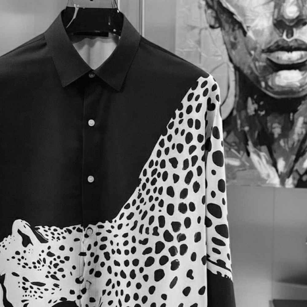 Balmain Paris Leopard Print Black Premium Quality Cotton Shirt-1