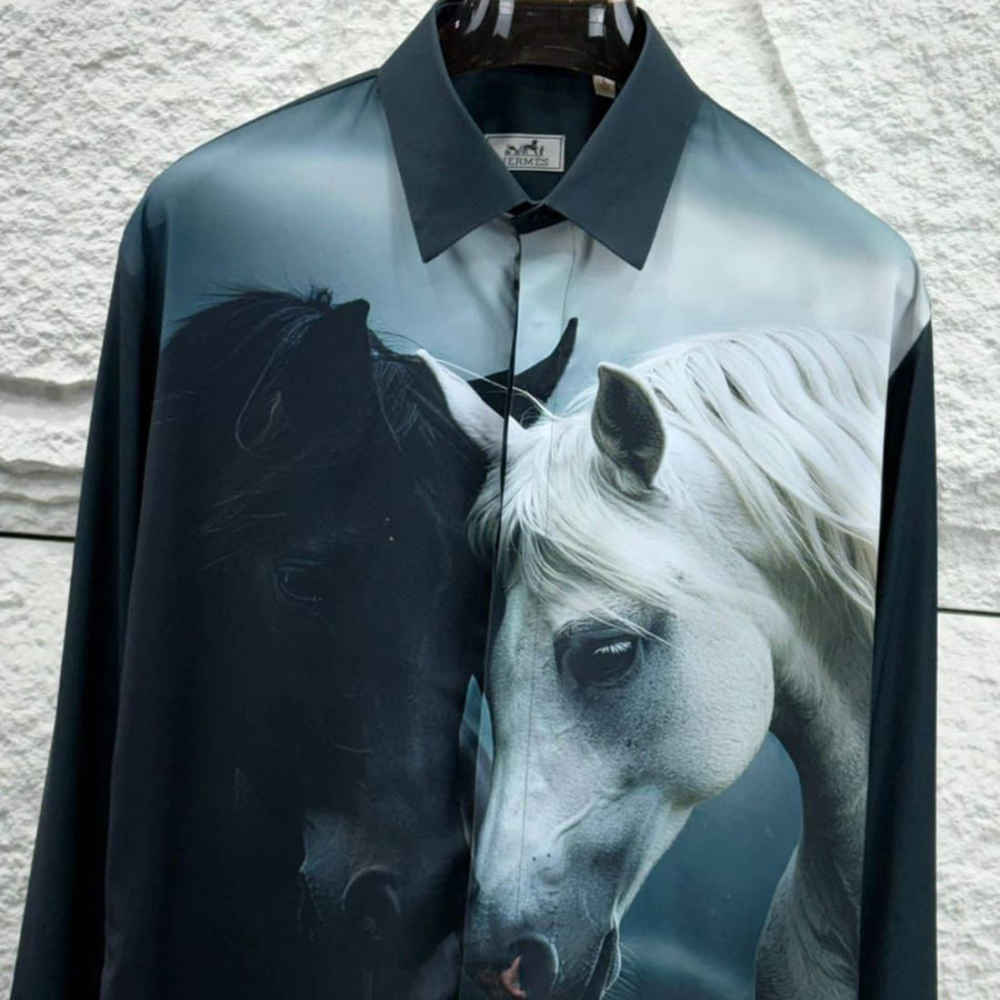 Hermès Embroidery Horse Logo Dark Green Premium Shirt-1