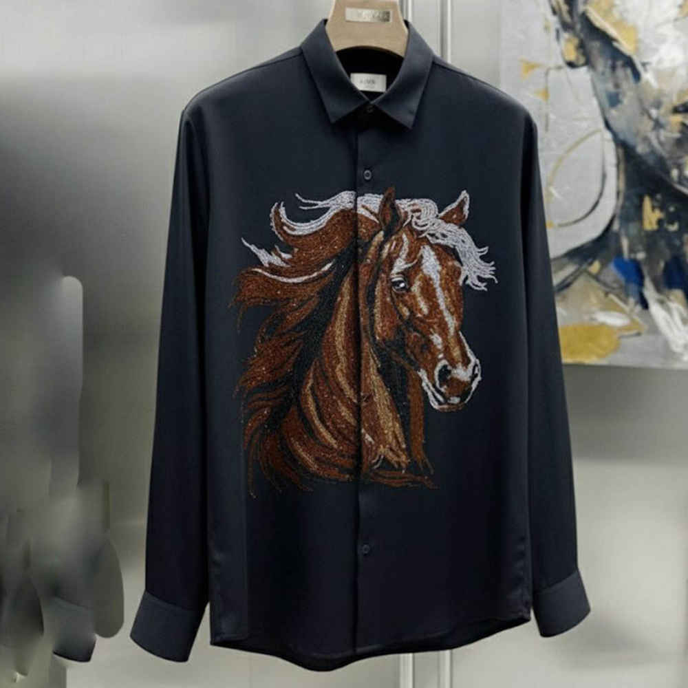 Hermès Embroidery Horse Logo Black Premium Shirt-thumb-0