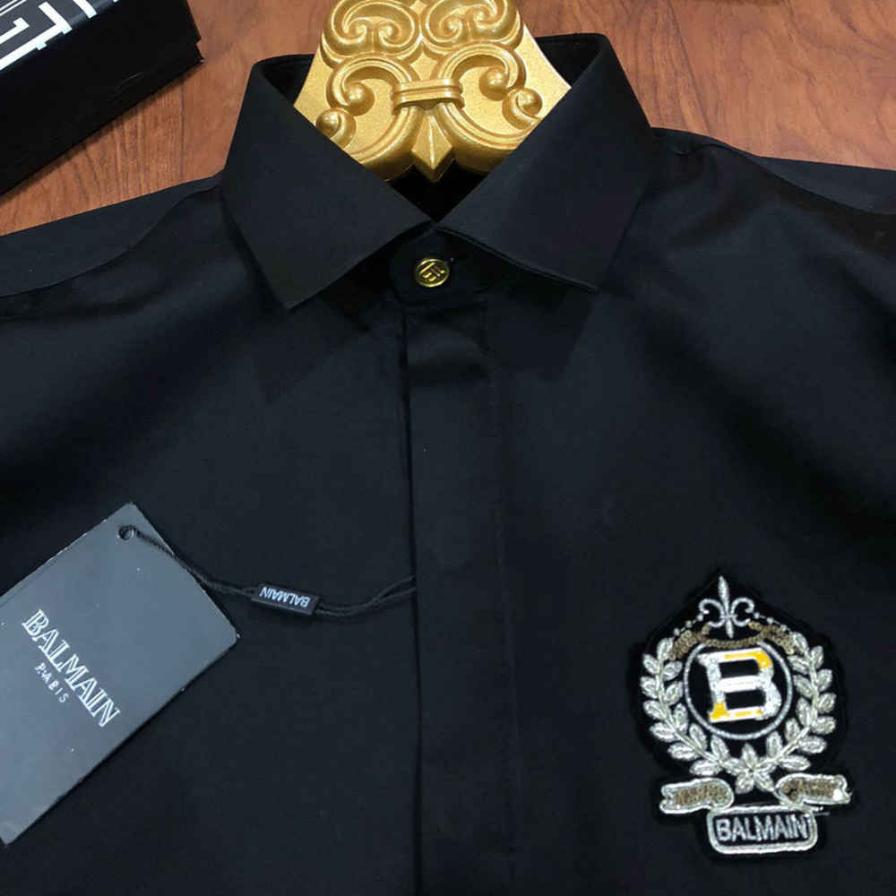 Balmain Embroidered Black Premium Cotton Shirt-1
