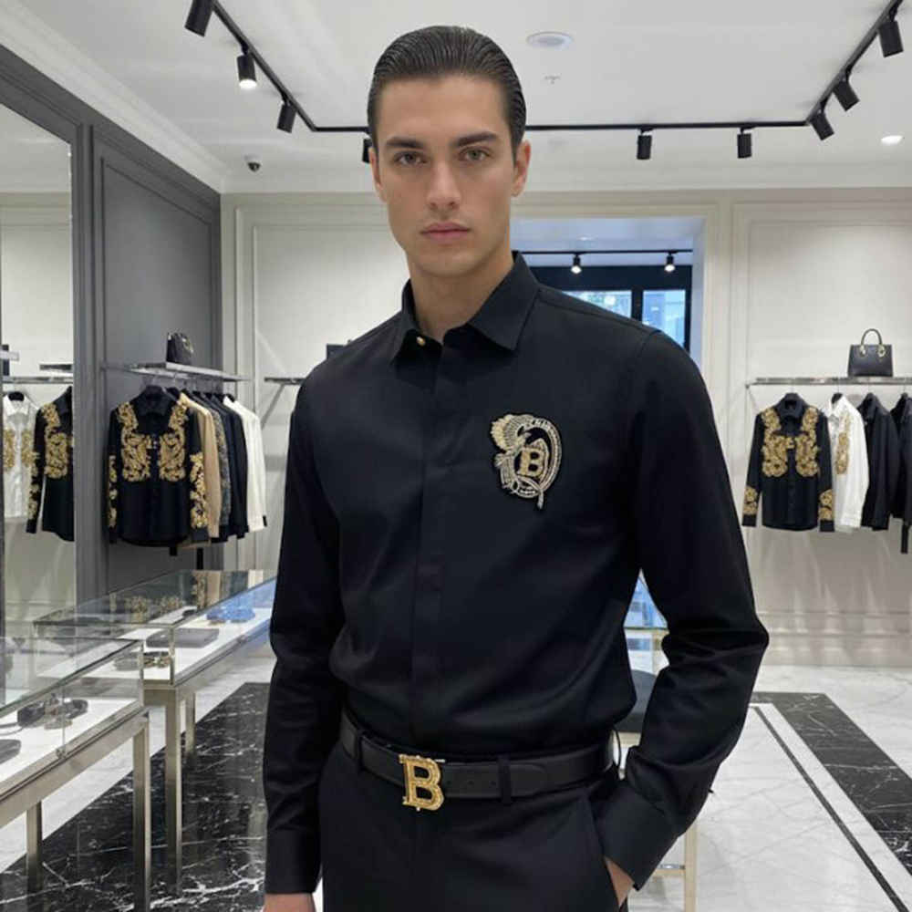 Balmain Embroidered Black Premium Cotton Shirt-thumb-0