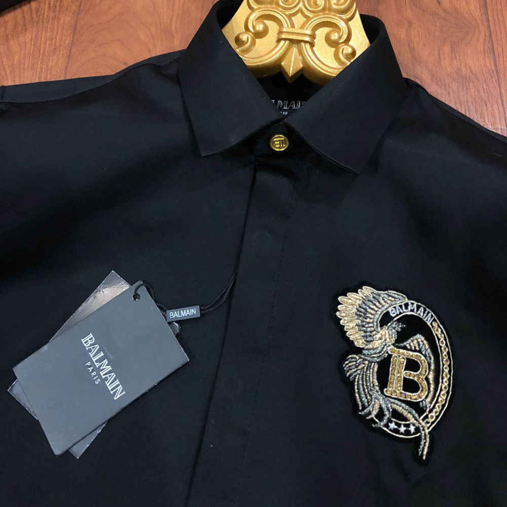 Balmain Embroidered Black Premium Cotton Shirt-thumb-1
