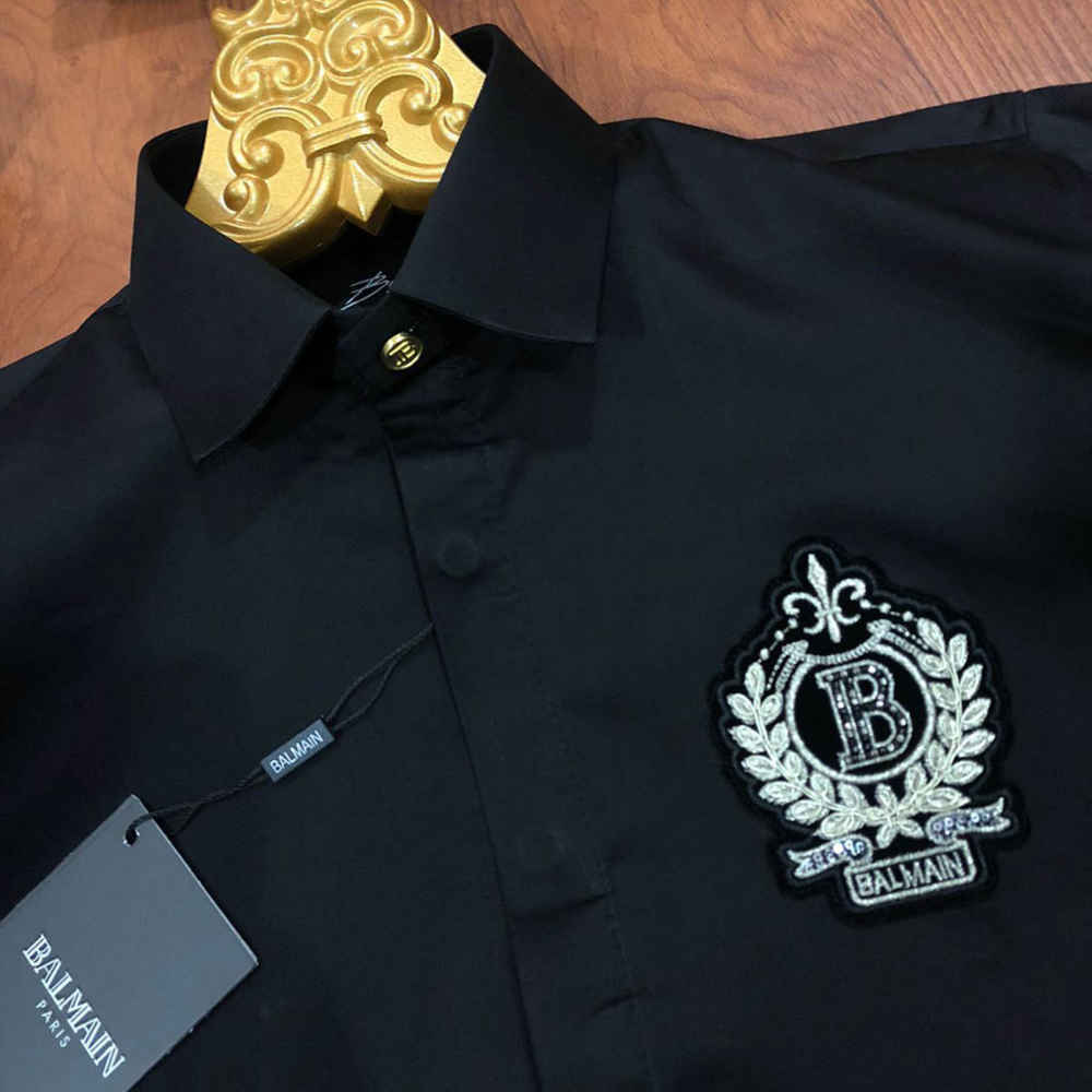 Balmain Embroidered Black Premium Cotton Shirt-1