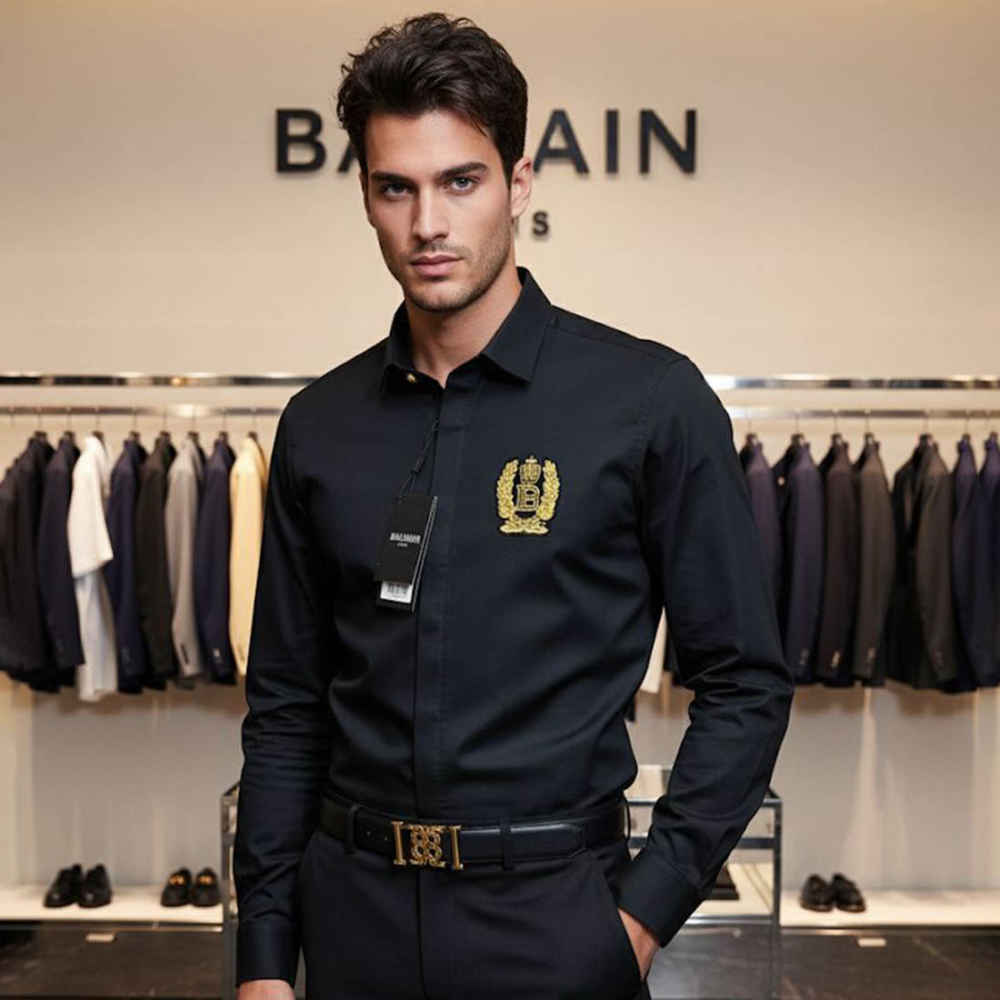 Balmain Embroidered Black Premium Cotton Shirt-thumb-0