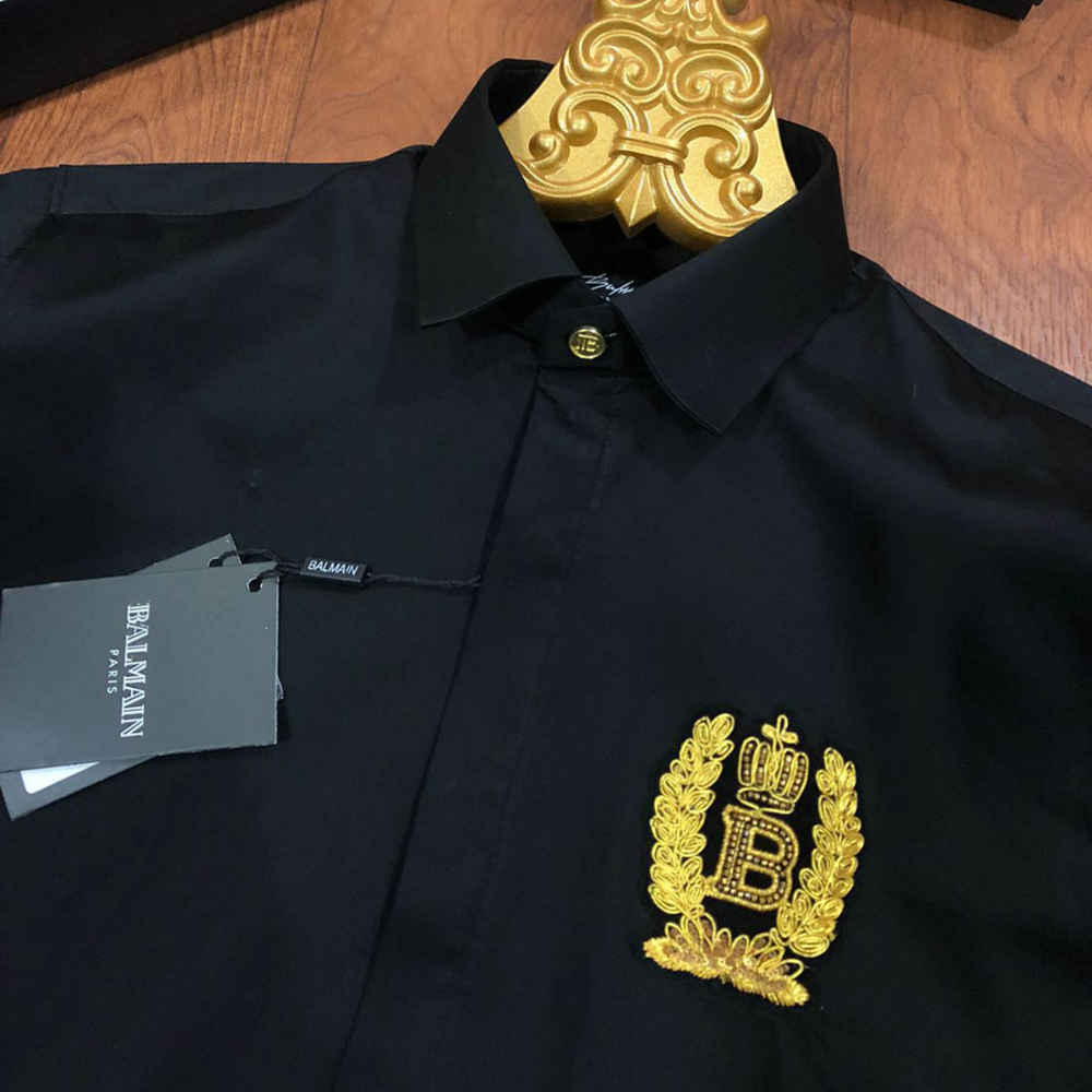 Balmain Embroidered Black Premium Cotton Shirt-thumb-1