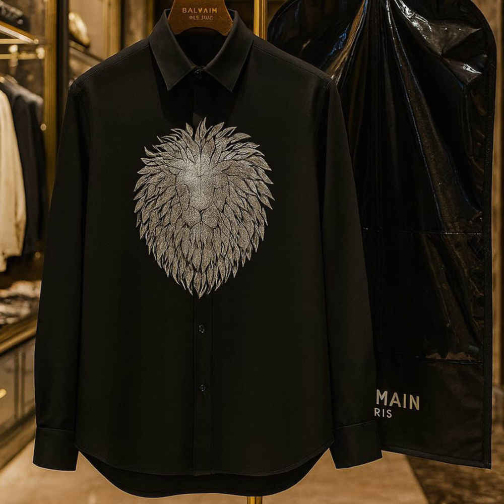 Balmain Lion Print Black Premium Cotton Shirt-1