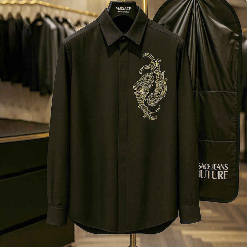 Versace Black Premium Cotton Shirt-thumb-1