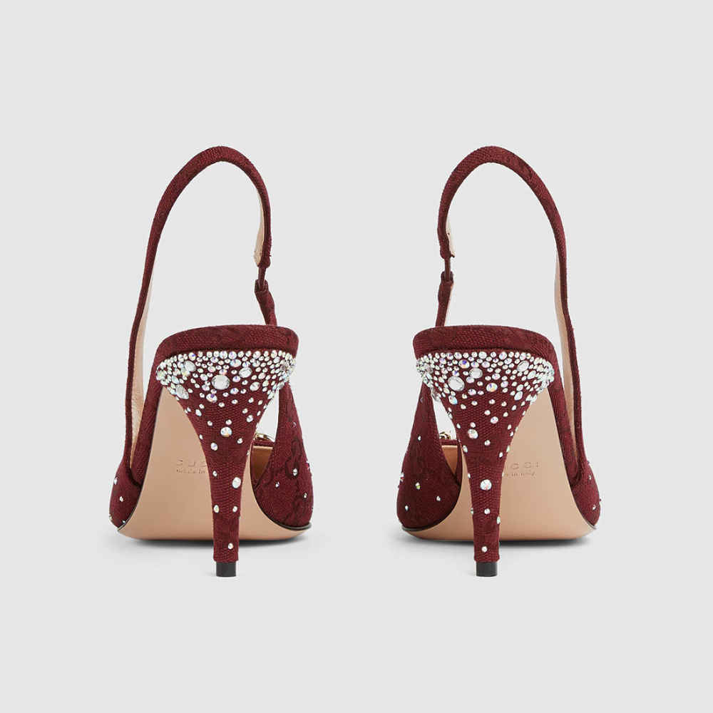 Gucci Women's Crystal Horsebit Red Slingback Heels Sandles-4