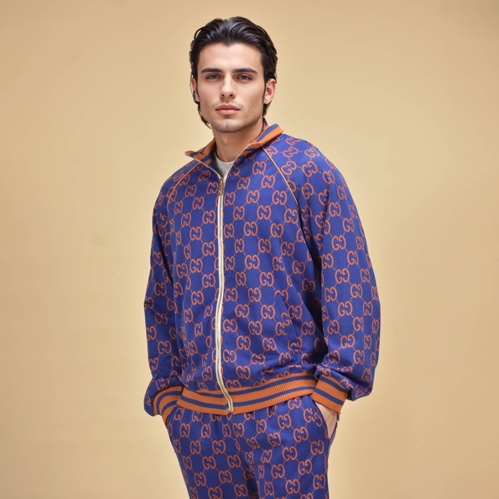 Gucci Blue Premium Quality Canvas Tracksuit-thumb-3