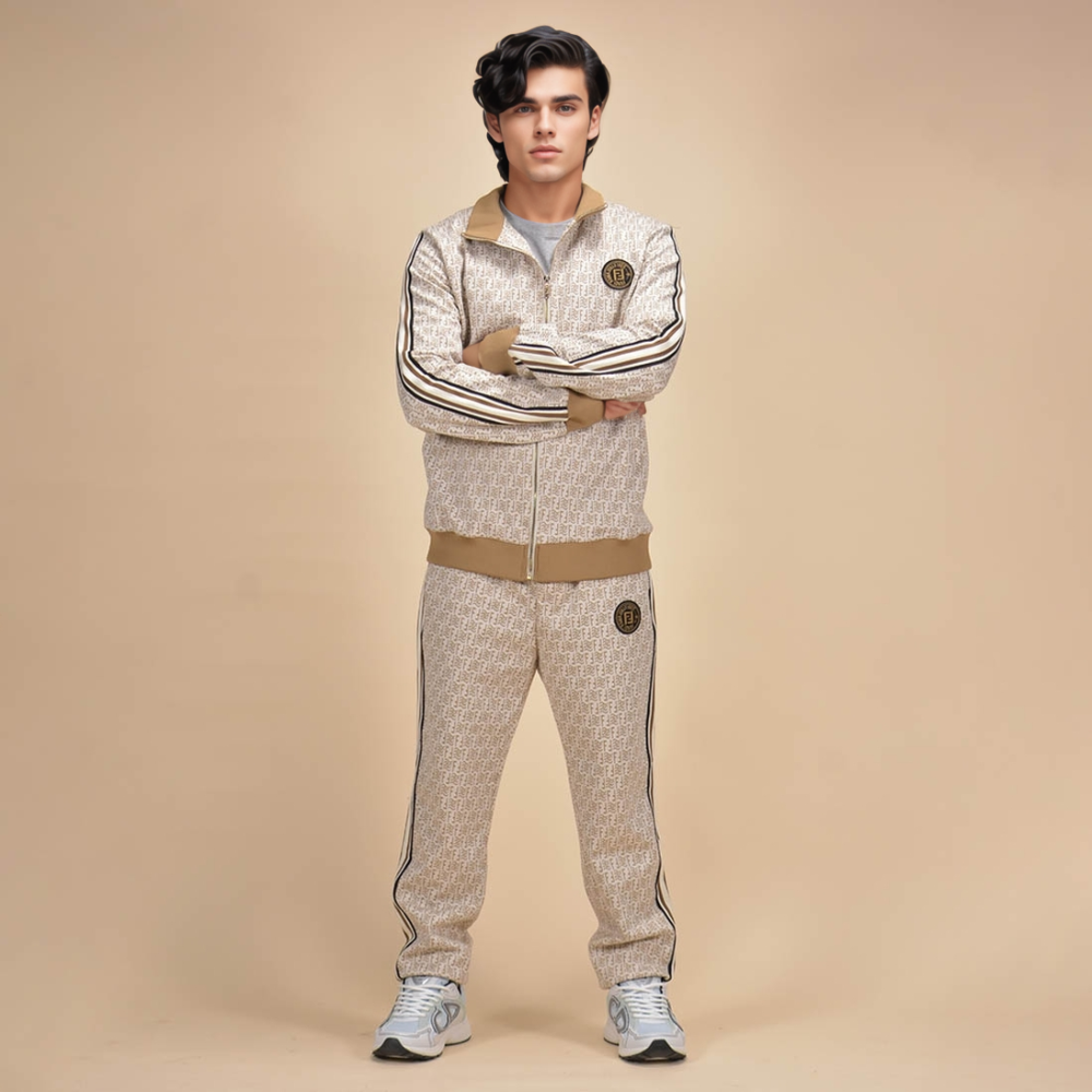 Fendi Embroidered logo Cream Premium Tracksuit-thumb-0