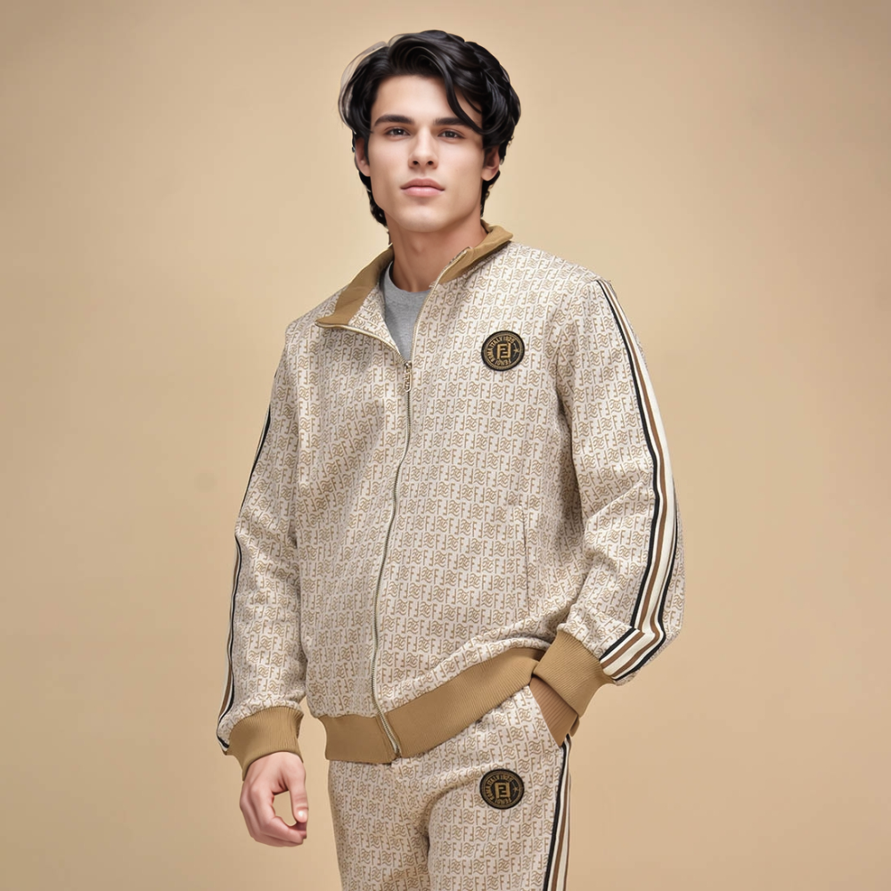 Fendi Embroidered logo Cream Premium Tracksuit-thumb-3