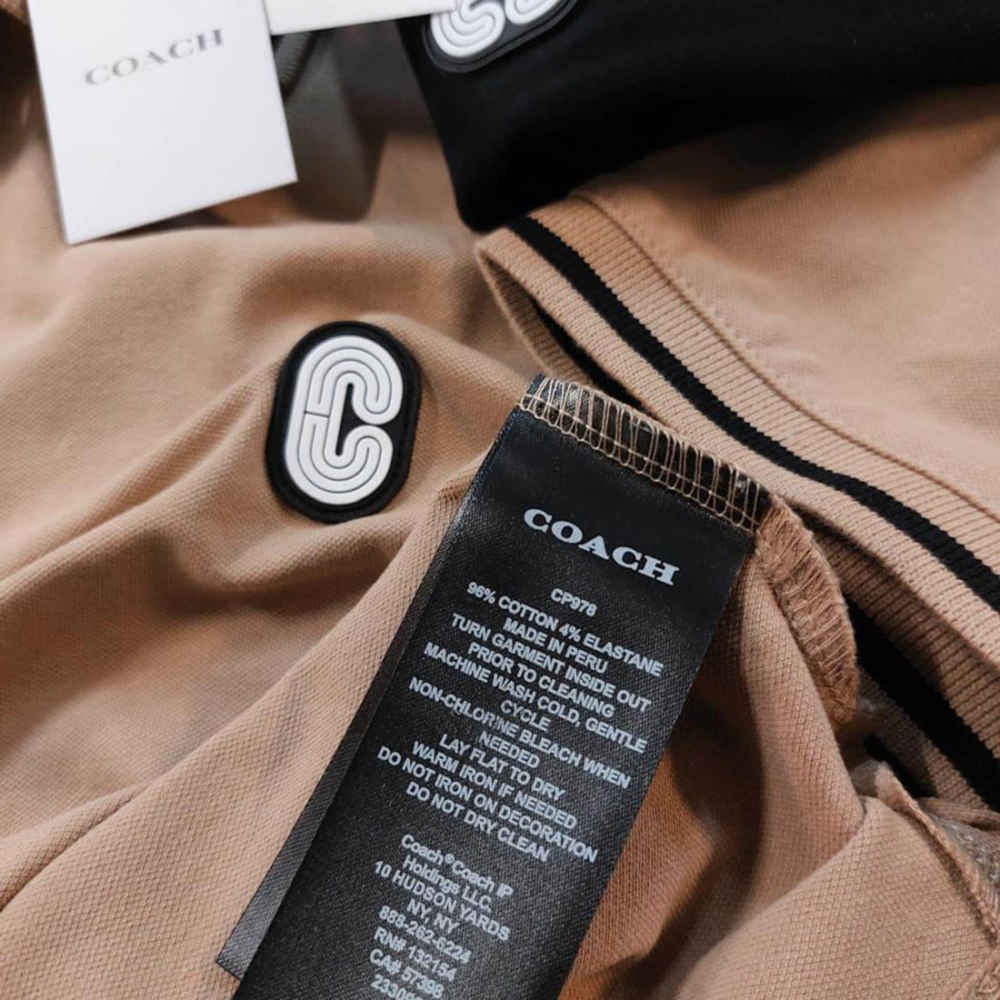 Coach Embroidered logo Striped Pique Brown Polo T-shirt-thumb-1