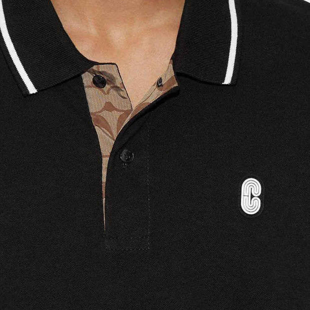 Coach Embroidered logo Striped Pique Black Polo T-shirt-thumb-1