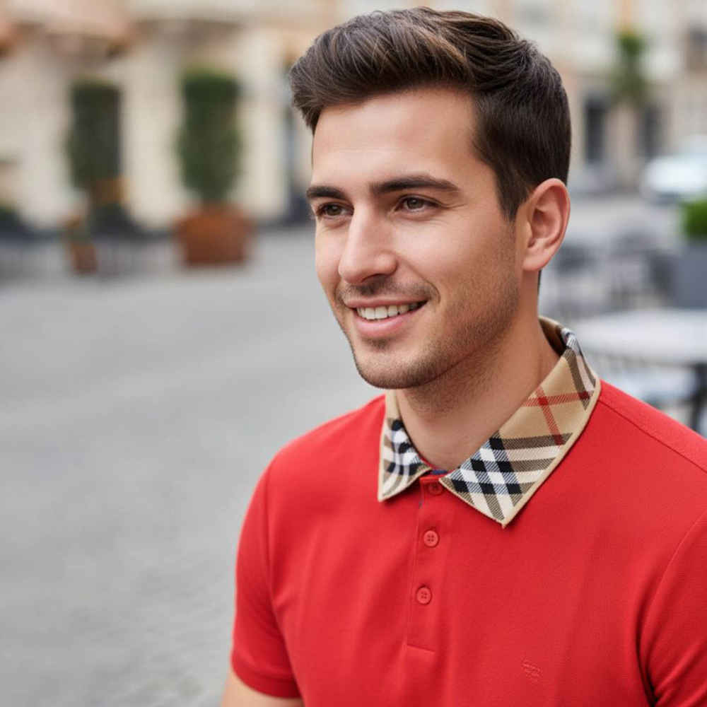 Burberry Embroidered logo Red Premium Polo T-shirt-thumb-1