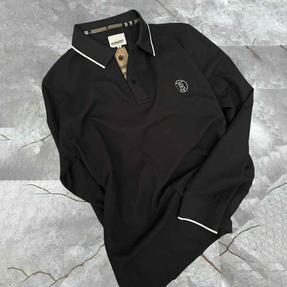 Burberry Embroidered logo Black Premium Polo T-shirt-thumb-1