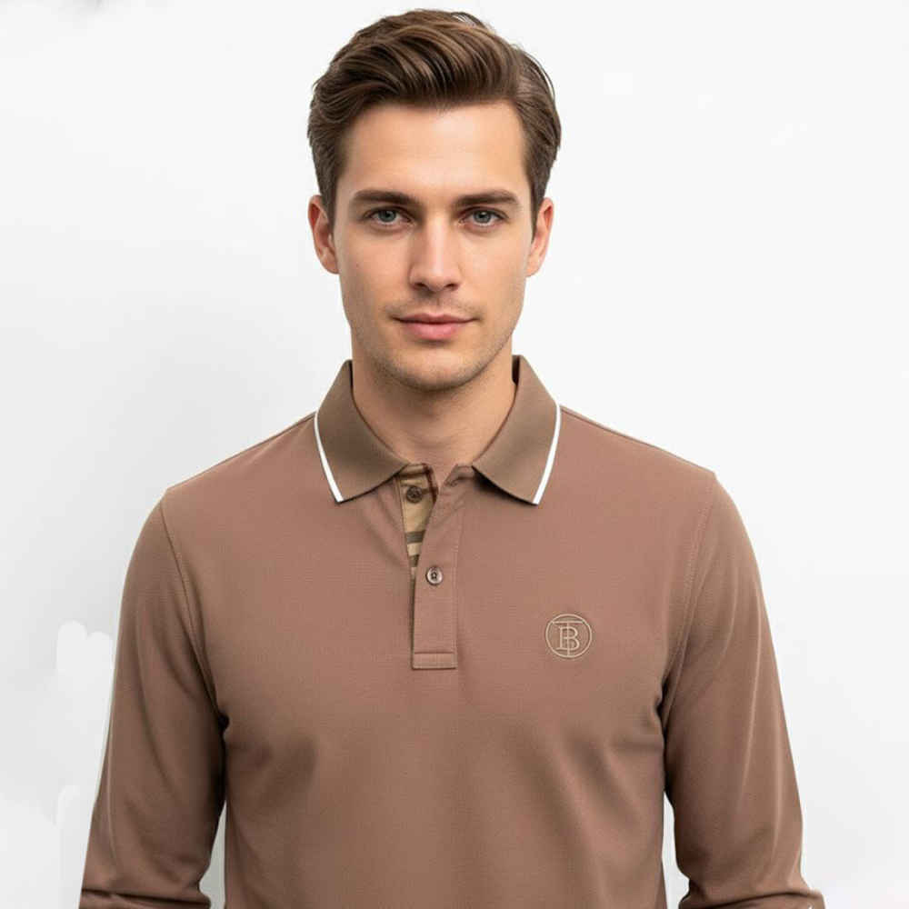 Burberry Embroidered logo Brown Premium Polo T-shirt-thumb-0