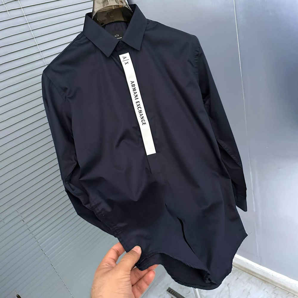 Armani Exchange Navy Blue Cotton Shirt-thumb-3