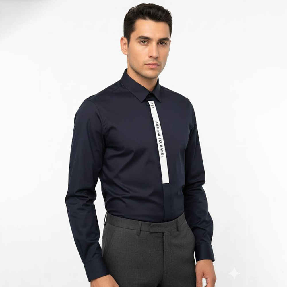 Armani Exchange Navy Blue Cotton Shirt-thumb-0
