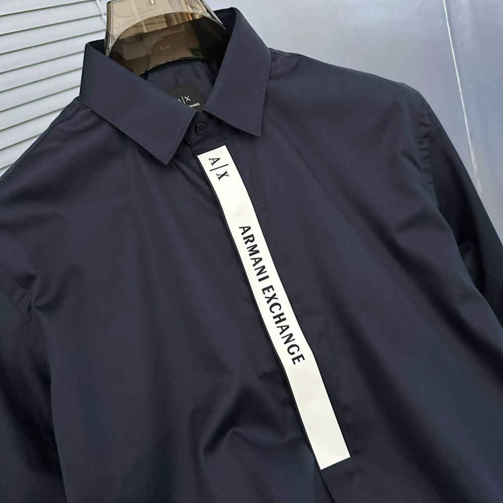 Armani Exchange Navy Blue Cotton Shirt-thumb-1