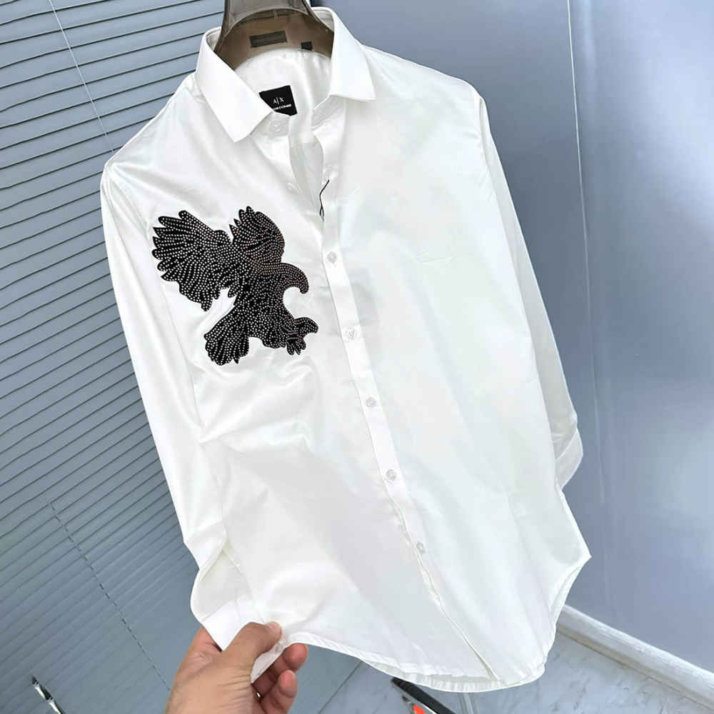 Armani Exchange Eagle Print White Cotton Shirt-thumb-1