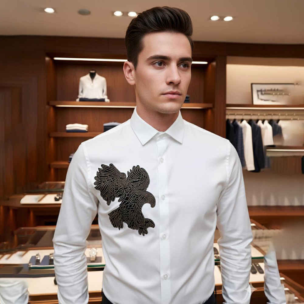 Armani Exchange Eagle Print White Cotton Shirt-thumb-0