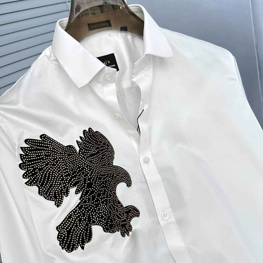 Armani Exchange Eagle Print White Cotton Shirt-thumb-2