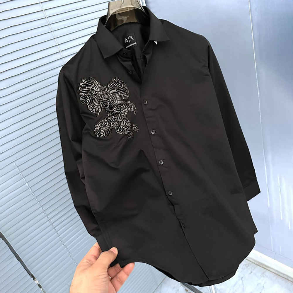 Armani Exchange Eagle Print Black Cotton Shirt-3