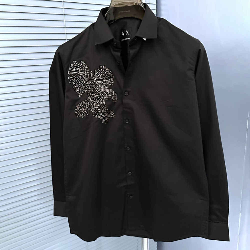 Armani Exchange Eagle Print Black Cotton Shirt-1