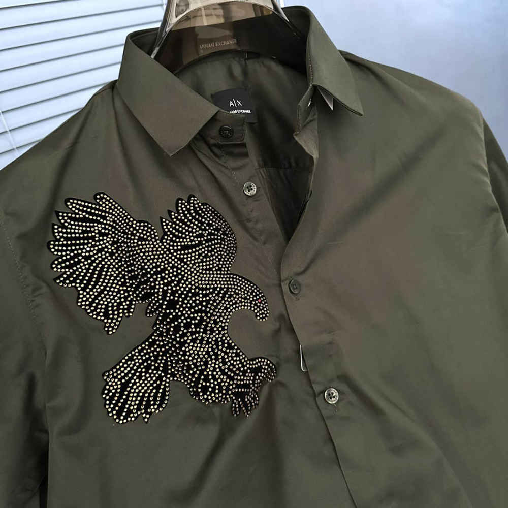 Armani Exchange Eagle Print Green Cotton Shirt-2