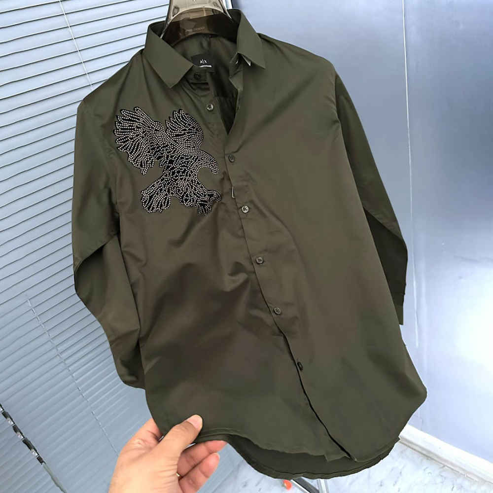 Armani Exchange Eagle Print Green Cotton Shirt-1