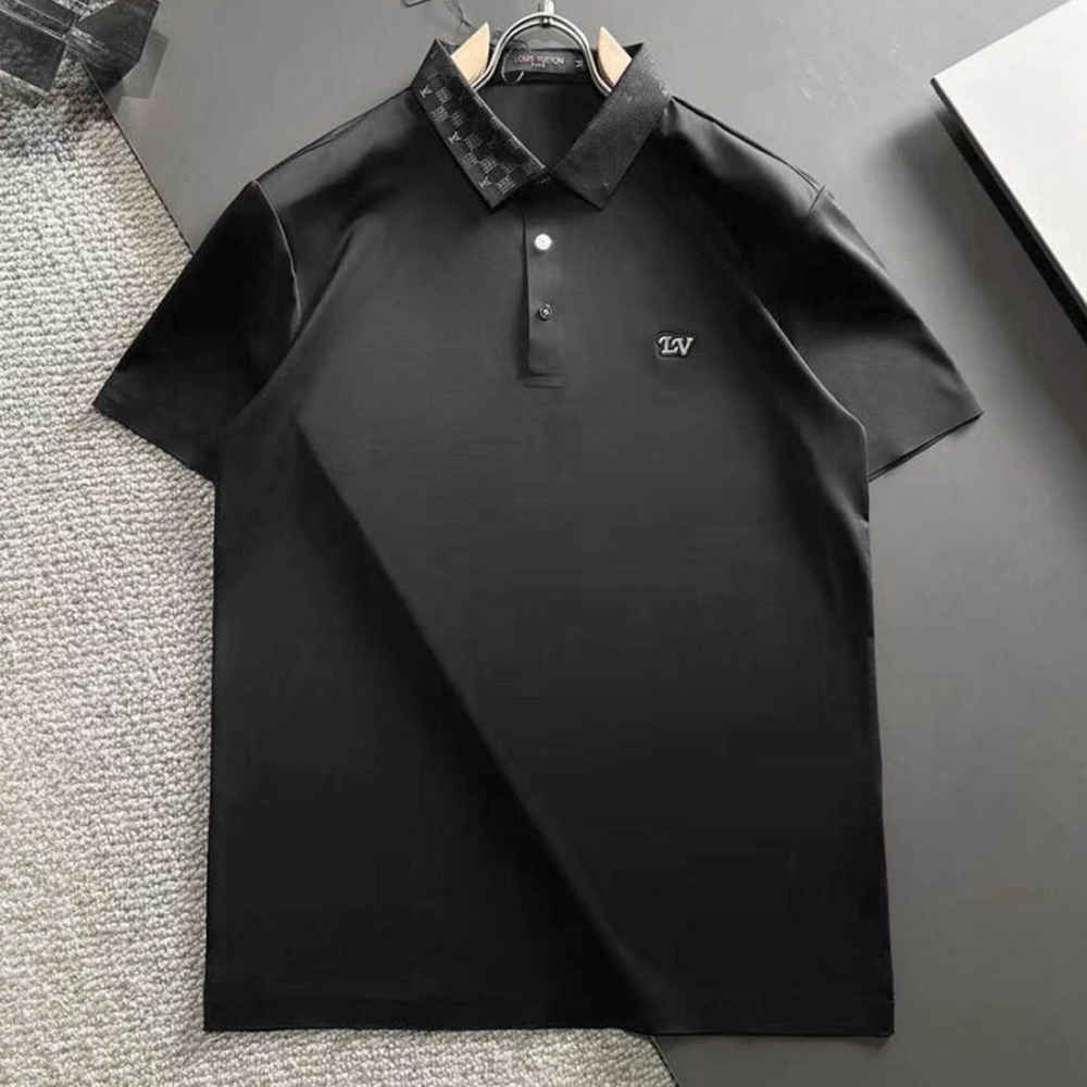 Louis Vuitton Black Embroidery Logo Premium Polo T-shirt-thumb-0
