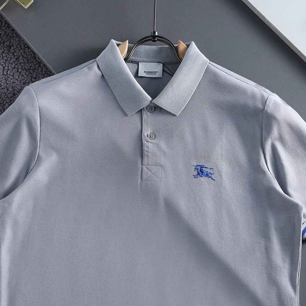 Burberry Embroidered logo Grey Premium Polo T-shirt-thumb-2