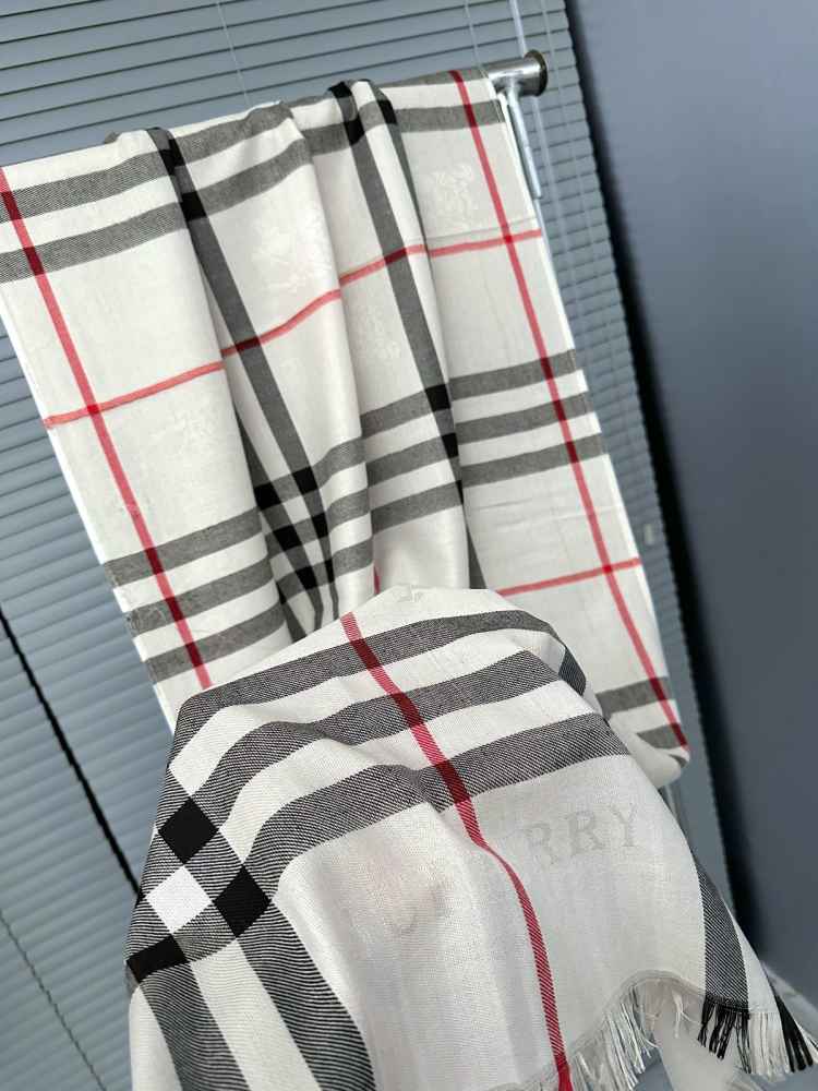 Burberry Check Cashmere White Stole-thumb-0