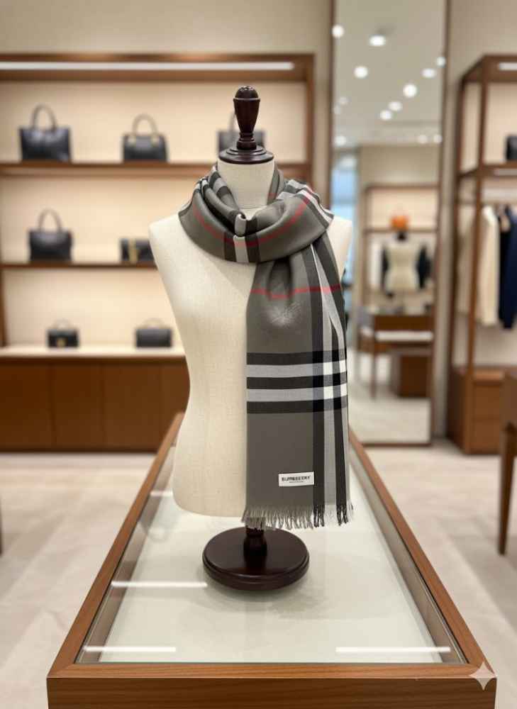 Burberry Check Cashmere Grey Stole-1