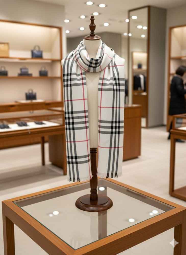 Burberry Check Cashmere White Stole-thumb-1