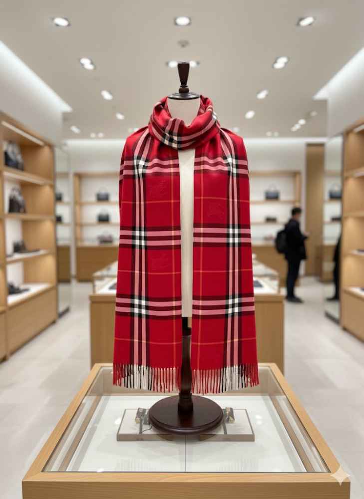 Burberry Check Cashmere Red Stole-thumb-1