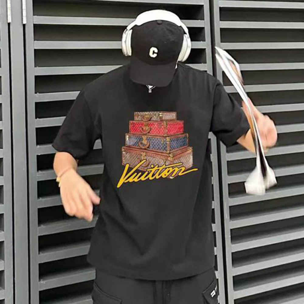 Louis Vuitton Black Embroidery Logo Premium Polo T-shirt-thumb-0