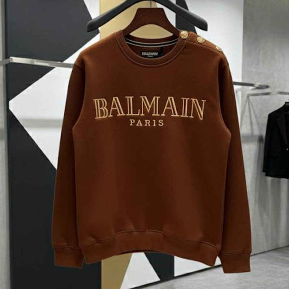 Balmain Paris Golden Logo Brown Sweatshirt-thumb-0