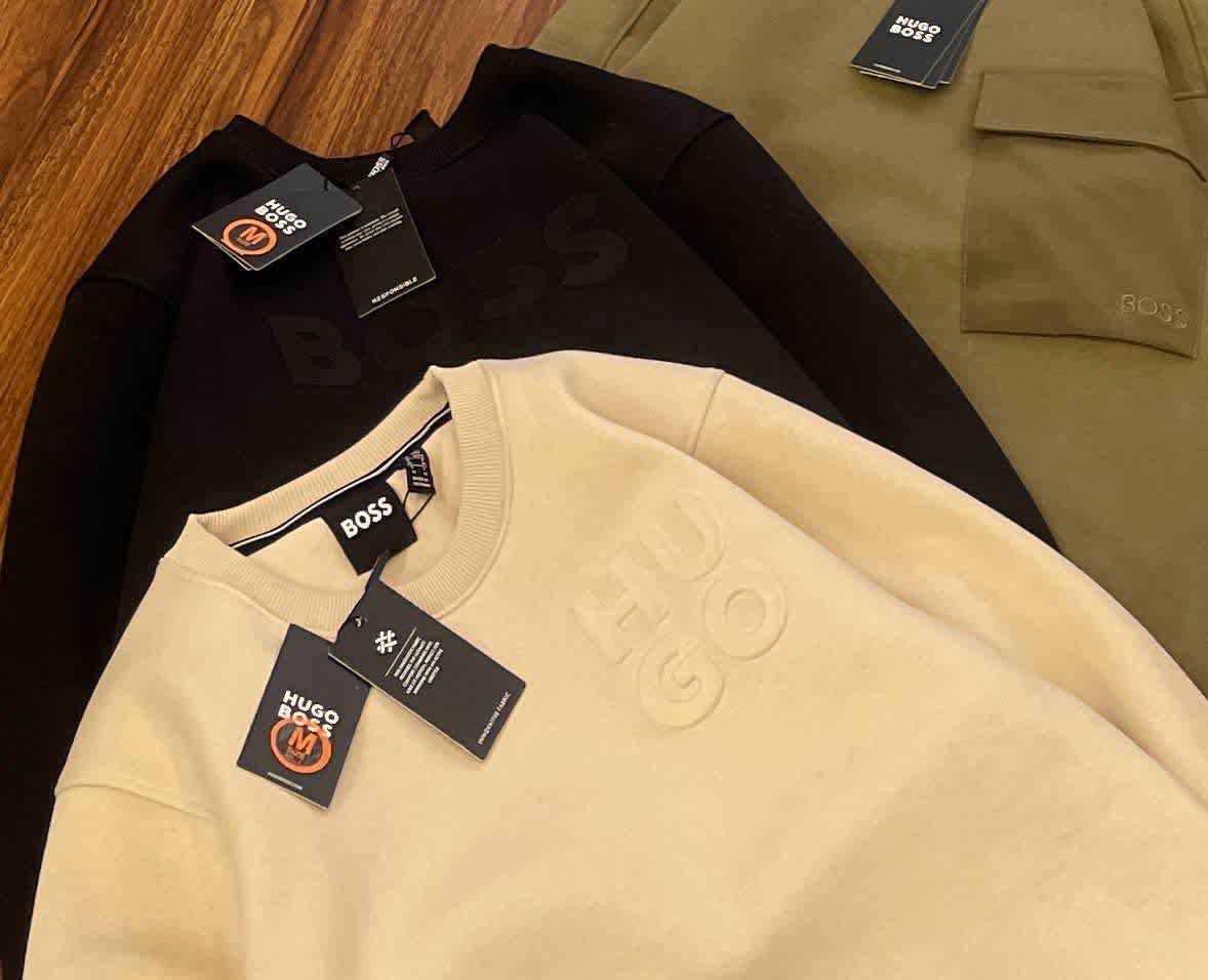 Boss Embroidery Cream cotton Sweatshirt-1