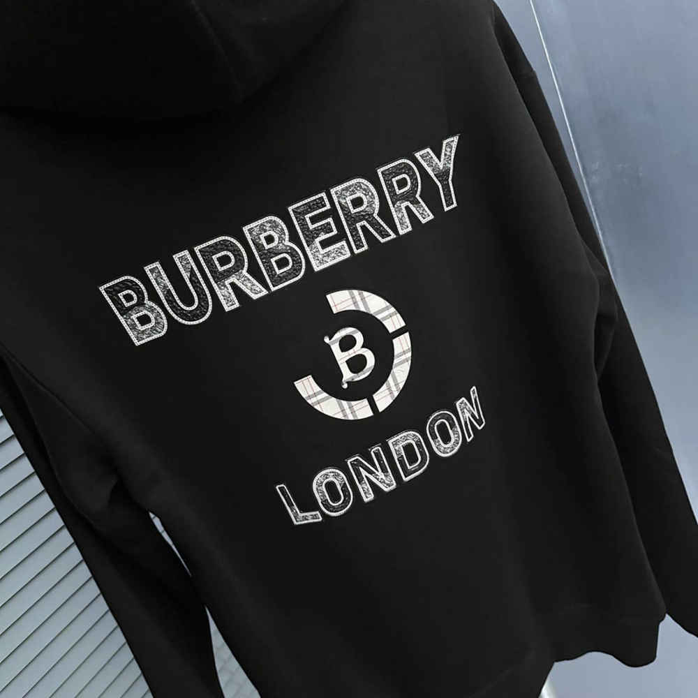 Burberry Black Embroidery Logo Hoodie-thumb-2