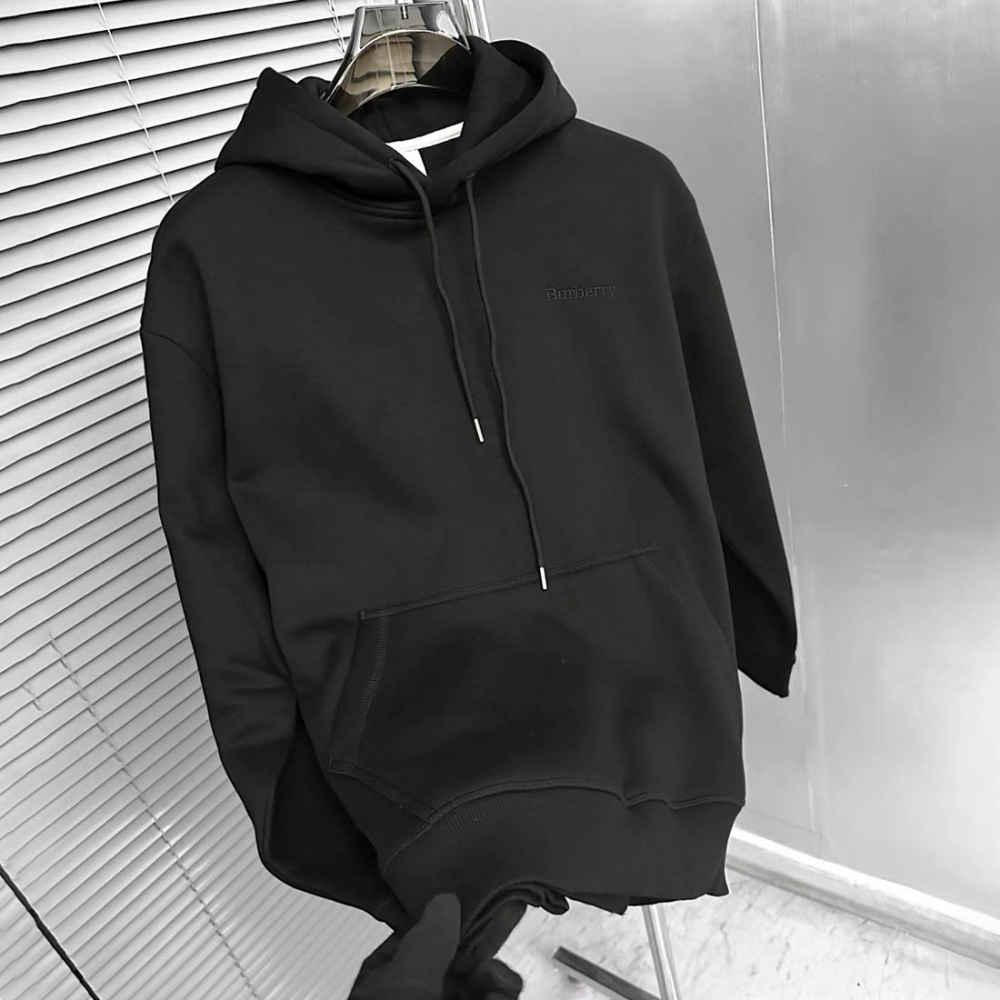 Burberry Black Embroidery Logo Hoodie-thumb-0