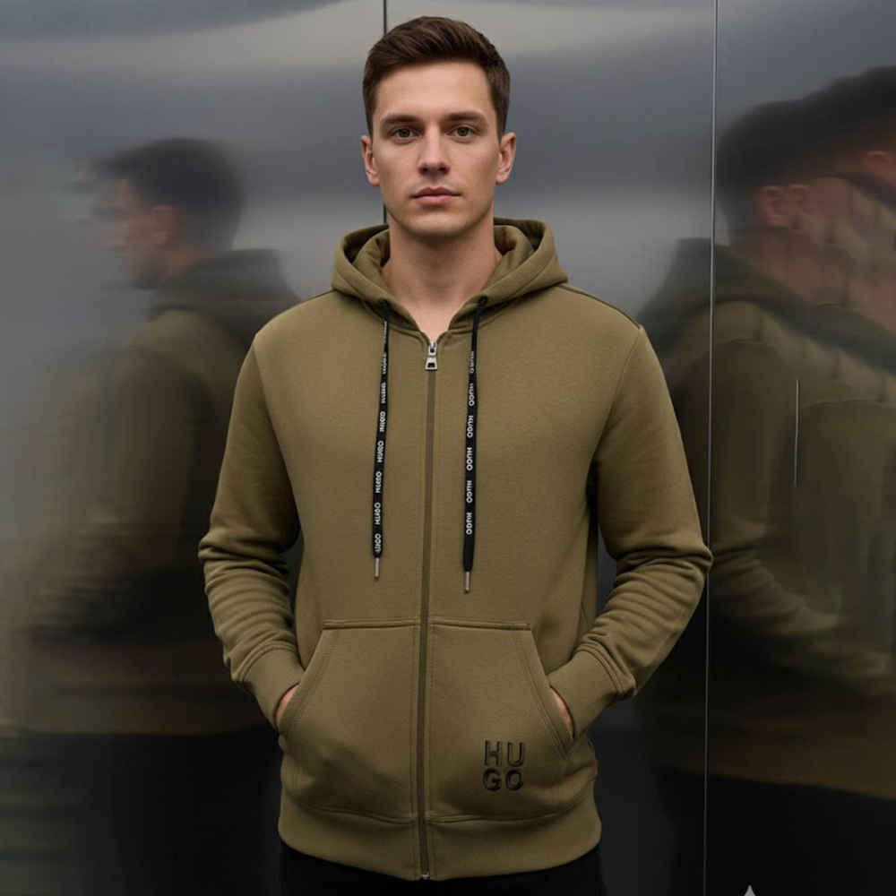 Hugo Brown Embroidered Regular Fit Hoodie-1