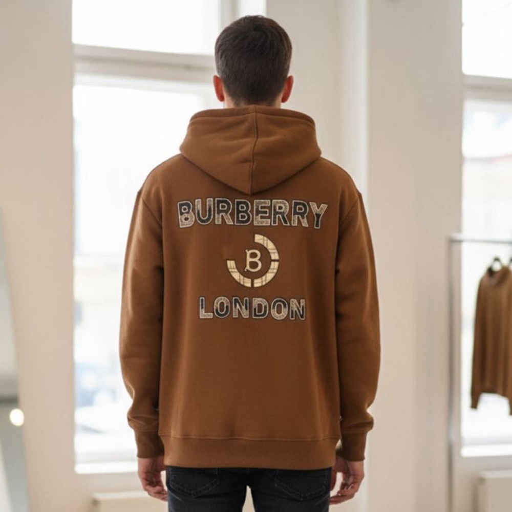 Burberry Brown Embroidery Logo Hoodie-1