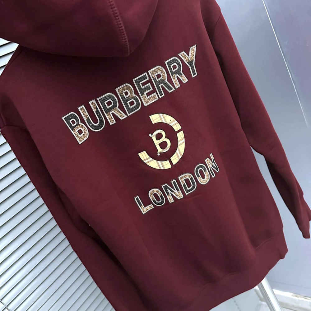 Burberry Red Embroidery Logo Hoodie-thumb-1