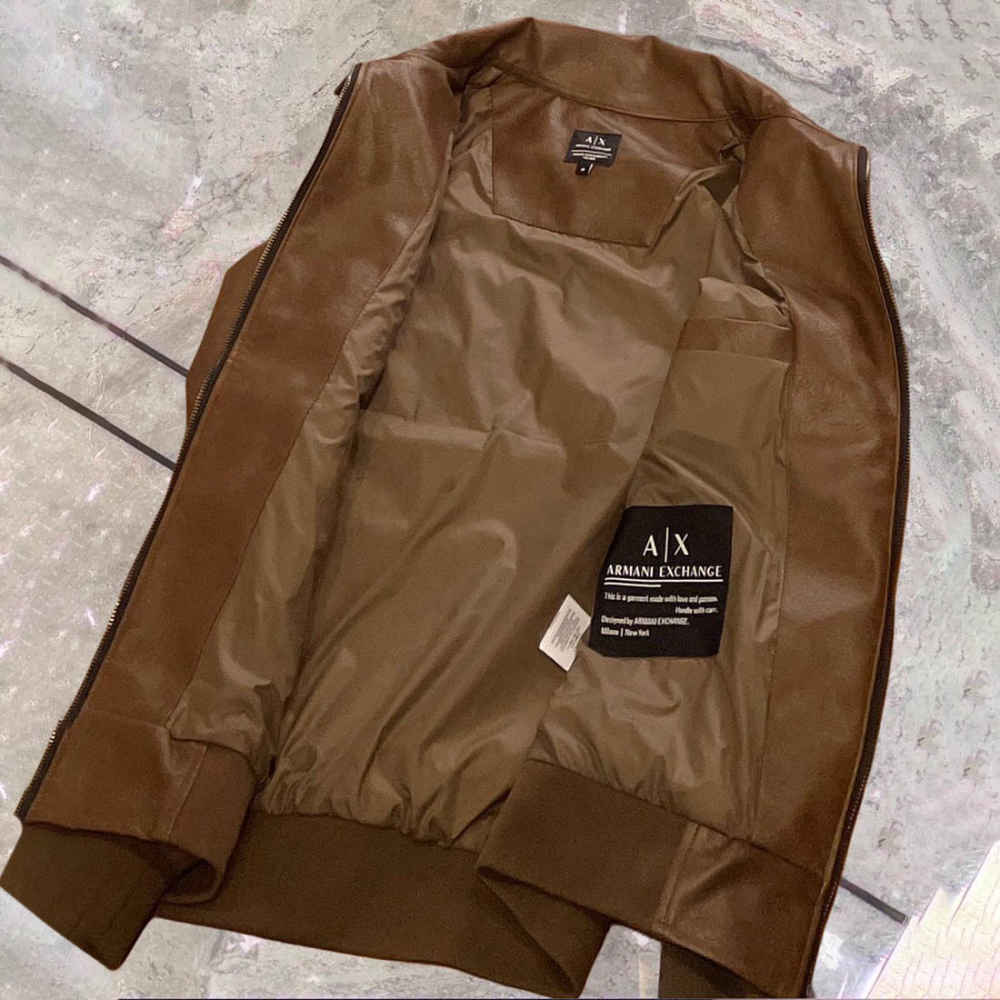 Armani Exchange Brown Authentic Leather Jacket-2
