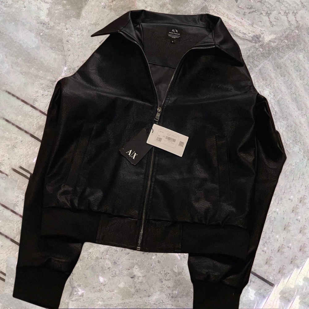 Armani Exchange Black Authentic Leather Jacket-1