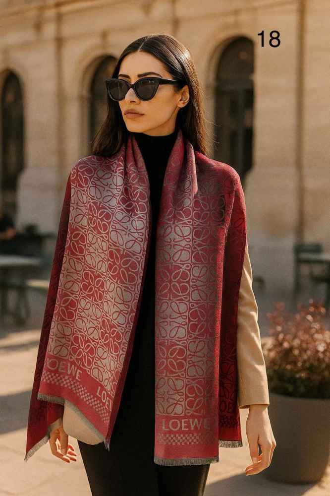 Loewe Anagram Red Woollen Stole-thumb-1