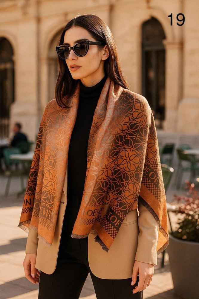 Loewe Anagram Brown Woollen Stole-thumb-1