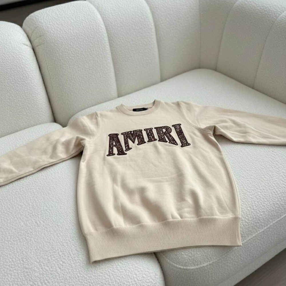 Amiri High End Authentic Cream Crewneck Pullover-thumb-2